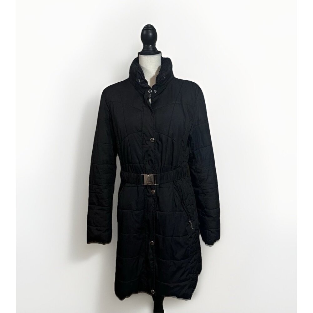 Laundry By Design Coat Women’s Size Large Black Puffer Belted No Hood **Flaws